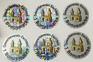 Hologrammfolie silber bedruckt mit Wunschtext
