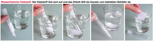 Etiketten lassen sich mit Wasser ganz einfach vom beklebten Untergrund lösen